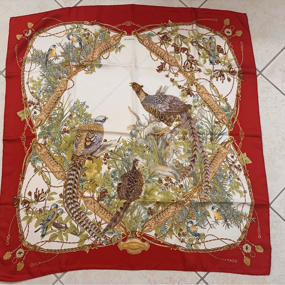 Hunting World Red and Cream Bird Print Silk Scarf